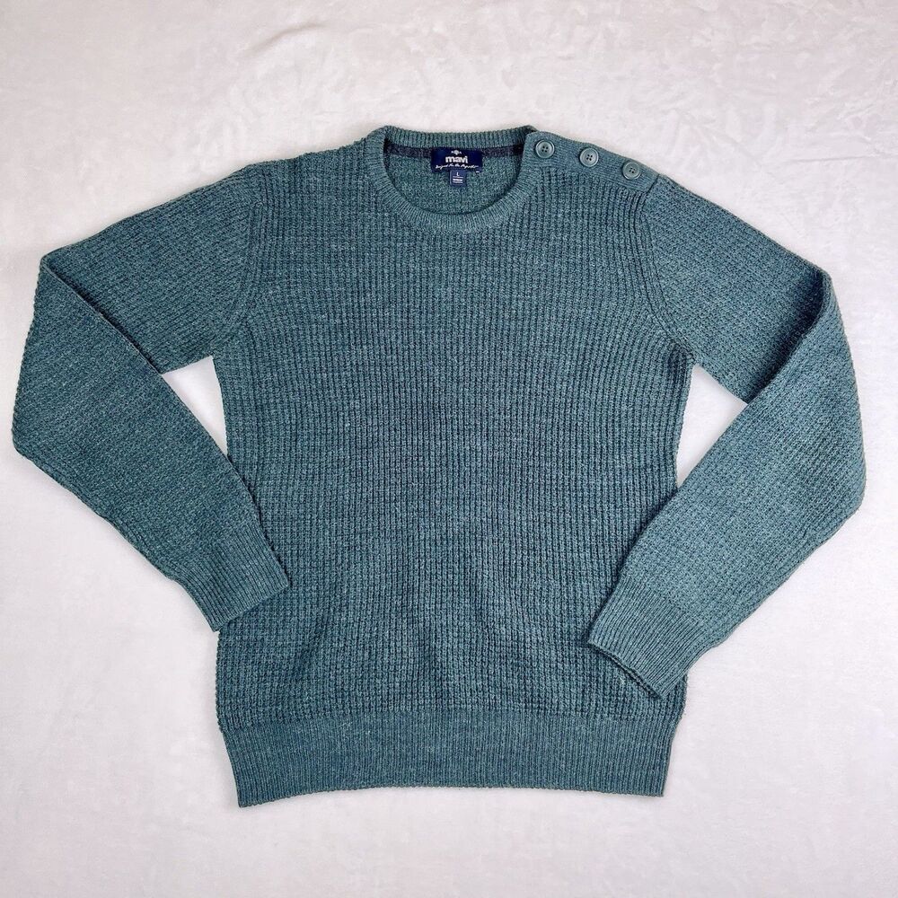 Mavi Sweater Women’s Size Large Green Round Neck Wool Blend Button Detail VTG
